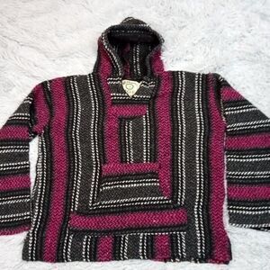 Baja Joe Sweatshirt‎ Mens M Gray Poncho Hoodie Pocket Stripes Beach Cozy Comfy